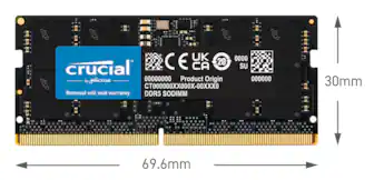 Crucial 32GB Kit (2x16GB) DDR5 5600MHz C46 SODIMM Laptop Memory Crucial 32GB Kit (2x16GB) DDR5 5600MHz C46 SODIMM Laptop Memory