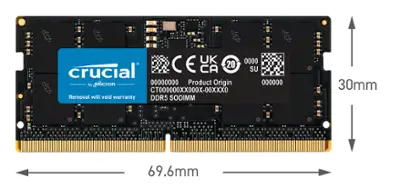 Crucial 32GB Kit (2x16GB) DDR5 5600MHz C46 SODIMM Laptop Memory Crucial 32GB Kit (2x16GB) DDR5 5600MHz C46 SODIMM Laptop Memory