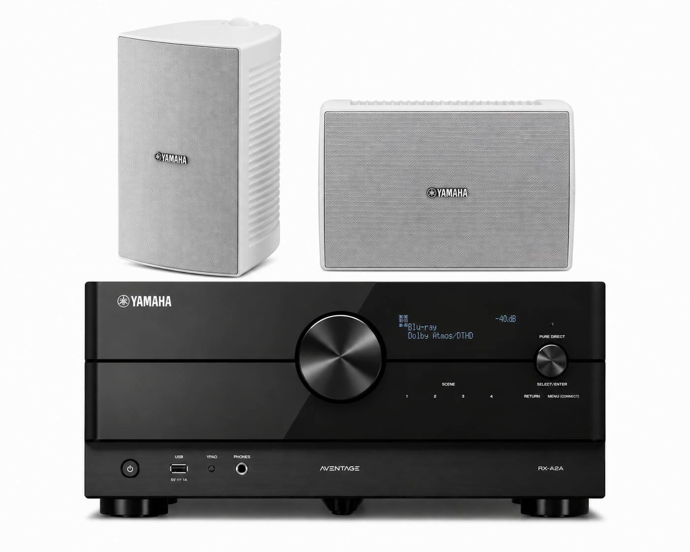 YAMAHA

YAMAHA YAMAHA

a Blu-ray Dolby Atmos/DTHD -40dB

PURE DIRECT

SELECT/ENTER

RETURN

MENU

AVENTAGE RX-ARA

USB

YPAO

PHONES