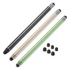 Front. Unique Bargains - 3pcs Stylus Pen with 6 Extra Tips, Dual Rubber Tips for Precision Writing on iPad/Tablet/Phone Touch Screens - Green Gold Black.