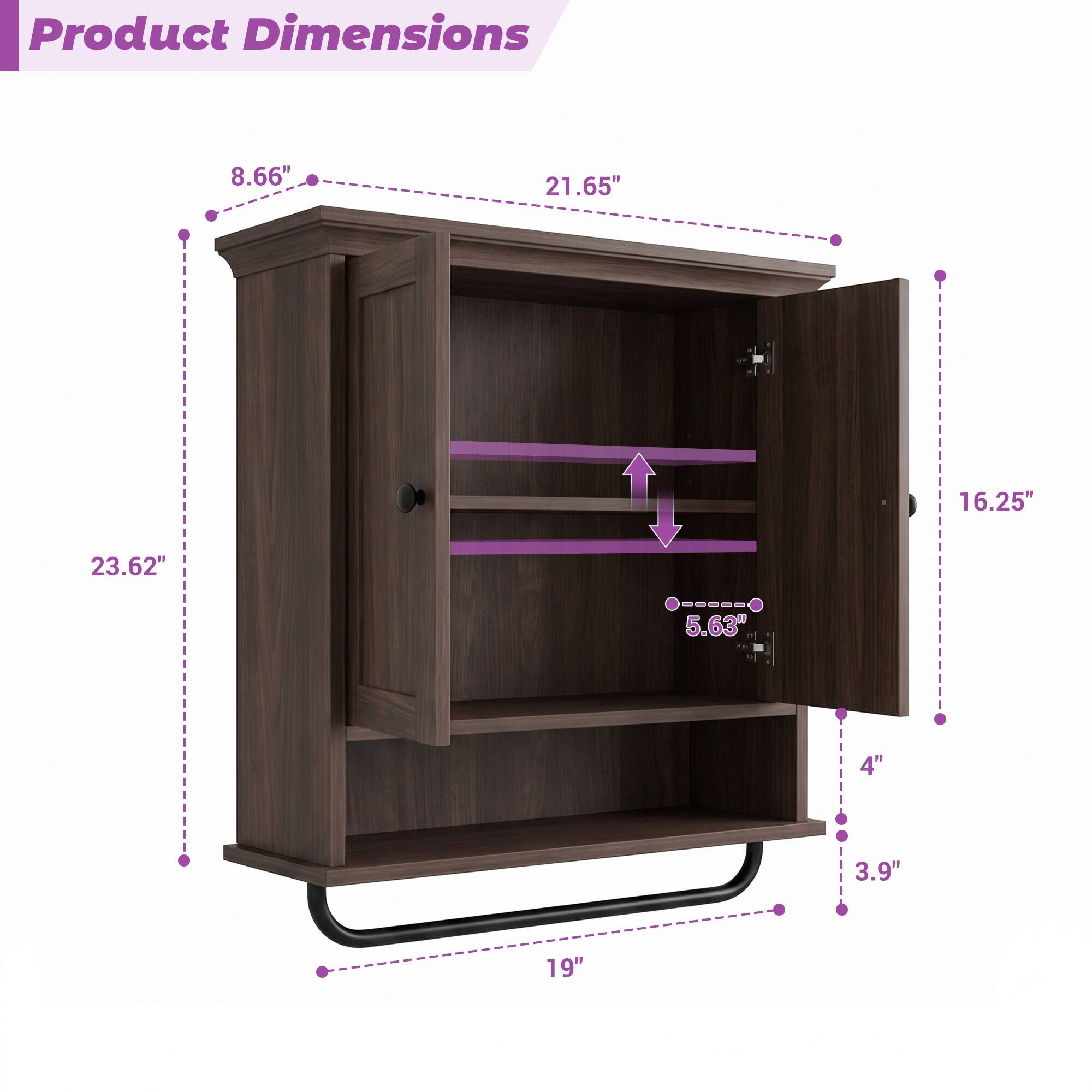 Aheaplus Wall Mounted Bathroom Cabinet, 2 Door Medicine Cabinet with ...