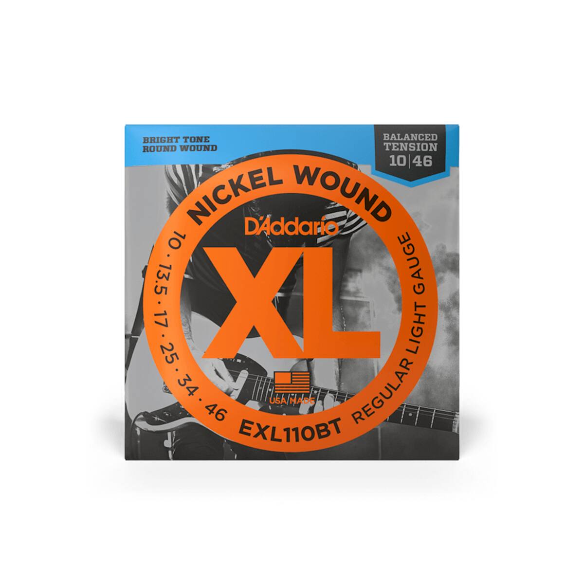 BRIGHT TONE BALANCED ROUND WOUND TENSION 10 | 46 NICKEL D'Addario WOUND 10 13.5 GAUGE 17 25 XE LIGHT 34 REGULAR USA MADE 46 EXL110BT