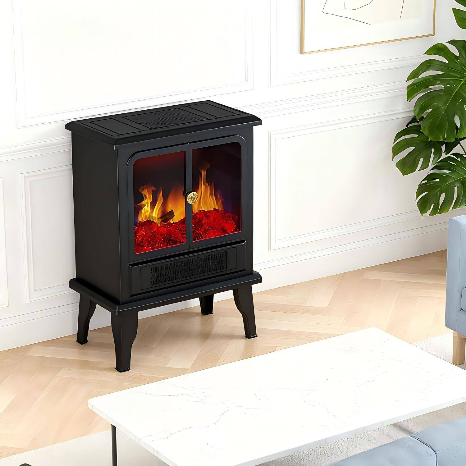 Alt View 2. AOITUN - 19” Freestanding Electric Fireplace Heater - Adjustable Flame, Easy Control.