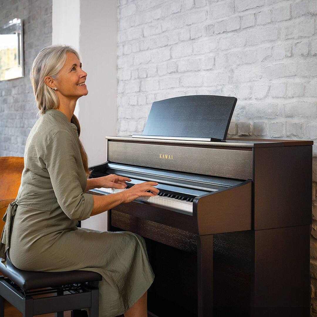 Angle. Kawai Pianos - CA701 88-Keys Digital Concert Piano with Grade-Weighed Hammer Action Wooden Keys | Built-in Bluetooth with 5" Display - Premium Rosewood.
