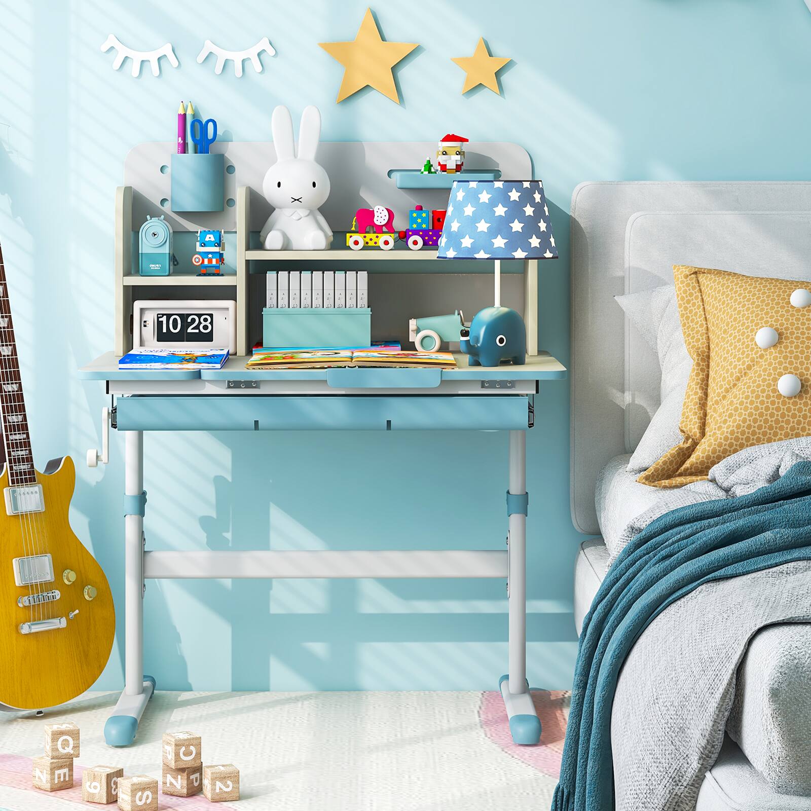 Alt View 3. Costway - Costway Kids Study Desk Height Adjustable Children Writing Table w/ Tilt Desktop - Blue.