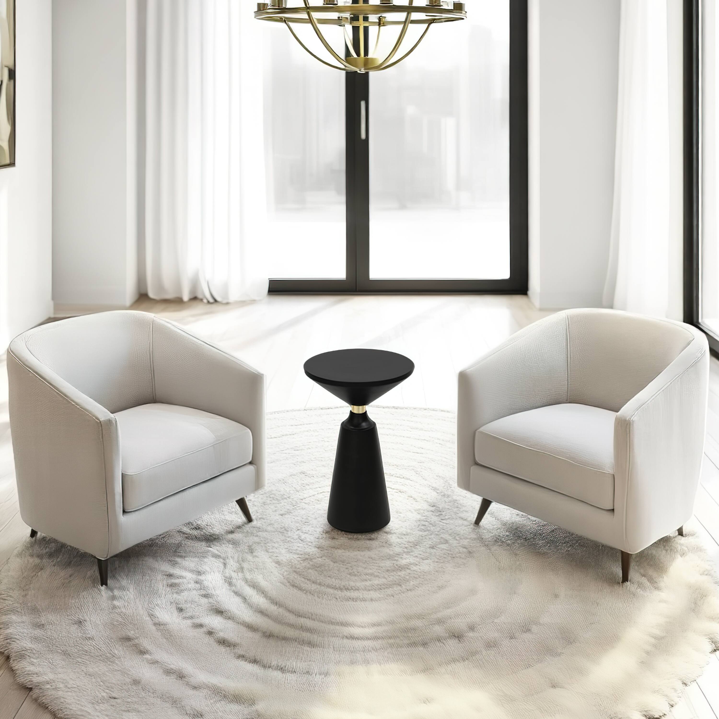 Alt View 10. Manhattan Lane - Fawn 20 Inch Side End Table, Black Mango Wood Round Top with Pedestal Base, Shiny Brass Support - Black, Brass.