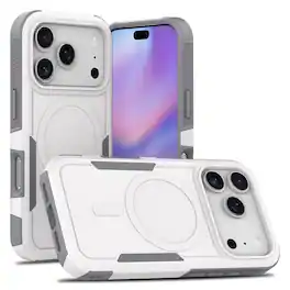 Dteck - Magnetic Rugged Phone Case for iPhone 17 Pro Max Hybrid Dual Layer Hard PC TPU Bumper Protection Cover - White