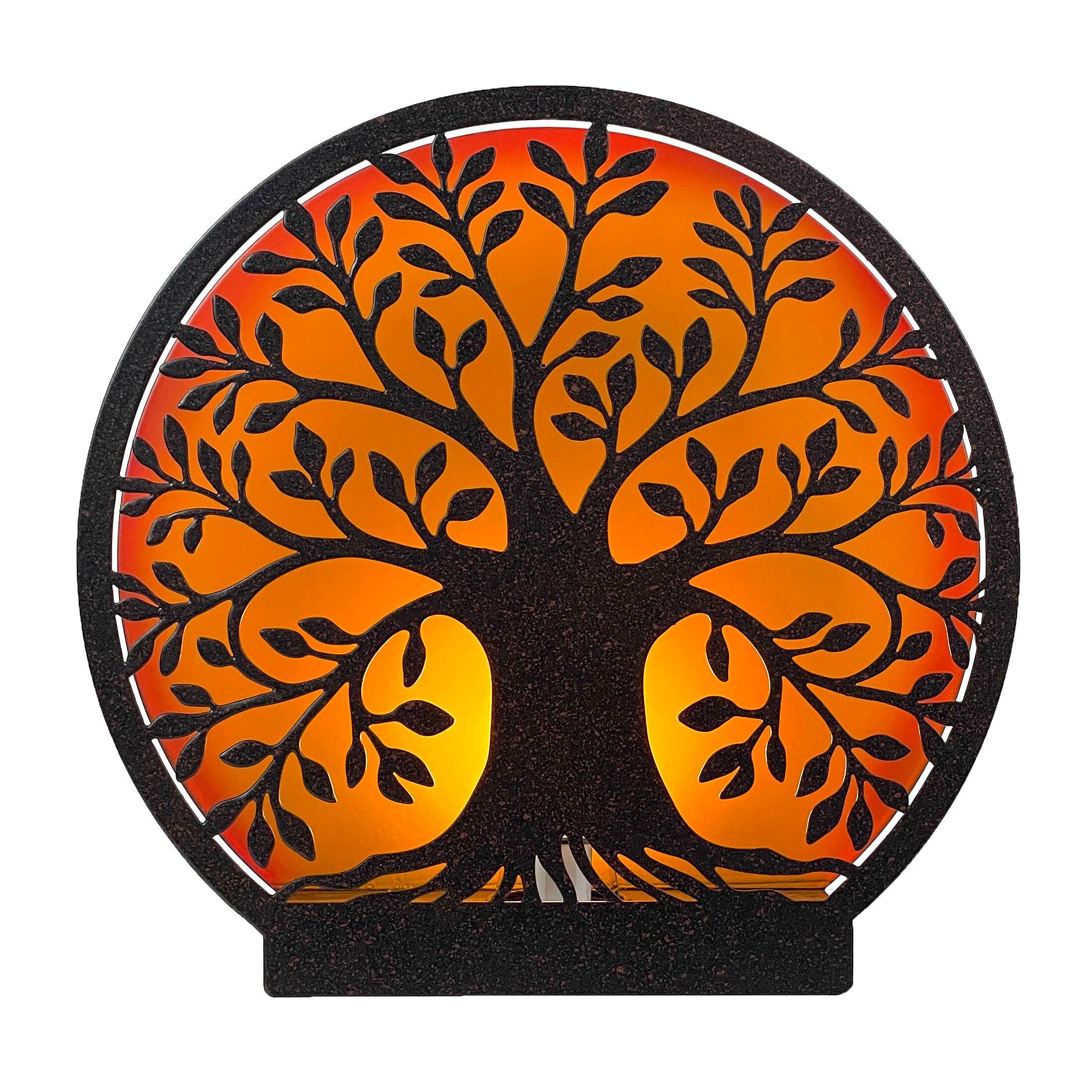 Front. Zeckos - Tree of Life Metal Accent Light - 8" Plug-In Table Lamp - Orange.