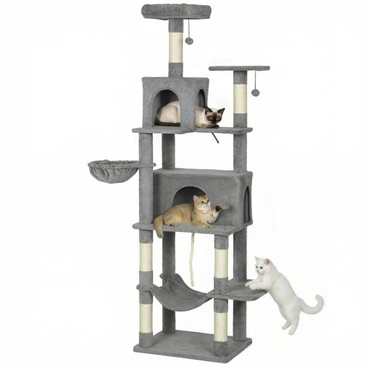 Alt View 10. PULUZ - Multi-Level Cat Tower, 80 inch Tall Cat Tree, with 2 Condos, 2 Hammocks, 6 Sisal Scratching Posts.