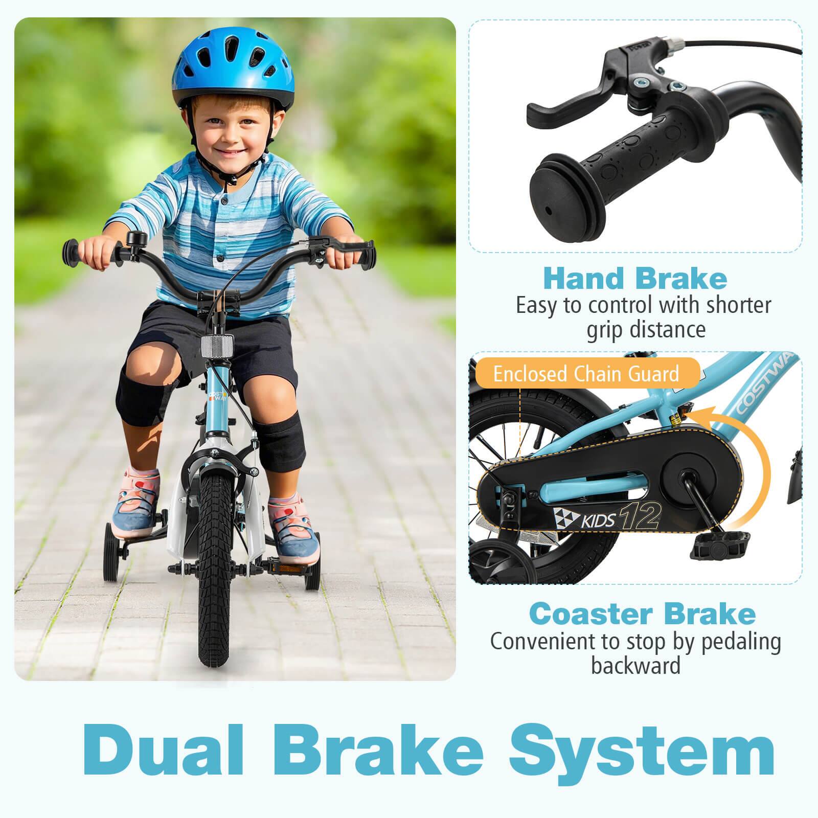 Dual Brake System

Hand Brake  
Easy to control with shorter grip distance

Enclosed Chain Guard

Coaster Brake  
Convenient to stop by pedaling backward