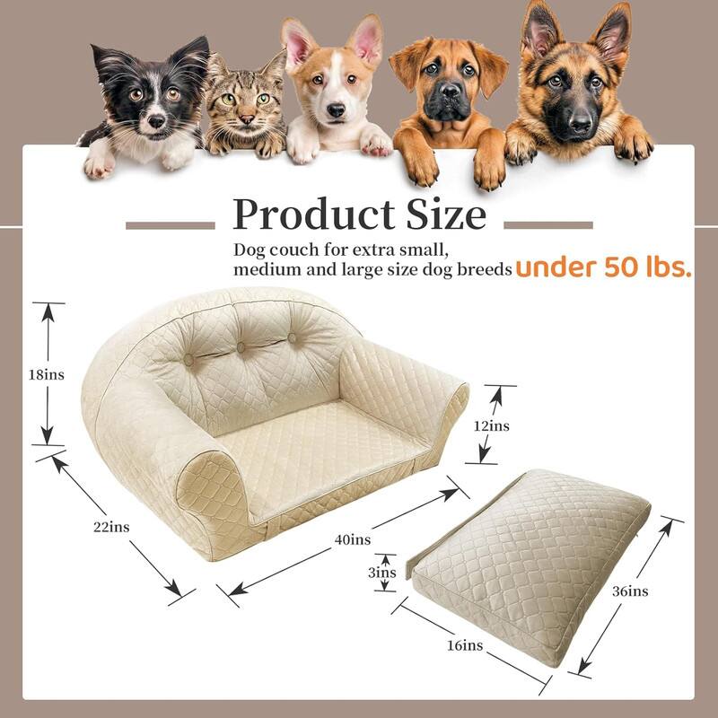 Product Size: Dog couch for extra small, medium and large size dog breeds under 50 lbs.

18ins
22ins
12ins
40ins
3ins
36ins
16ins