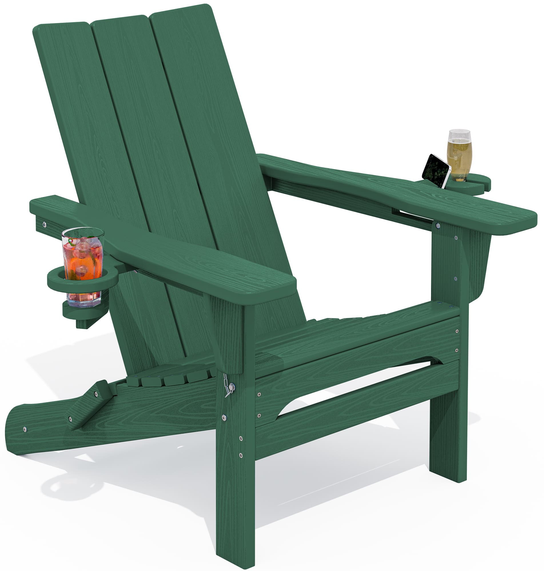 SERWALL - Modern Adirondack Chair, Folding Adirondack Chair with Cup Holders, All Weather HDPE Fire Pit Chair - Green