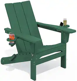SERWALL - Modern Adirondack Chair, Folding Adirondack Chair with Cup Holders, All Weather HDPE Fire Pit Chair - Green