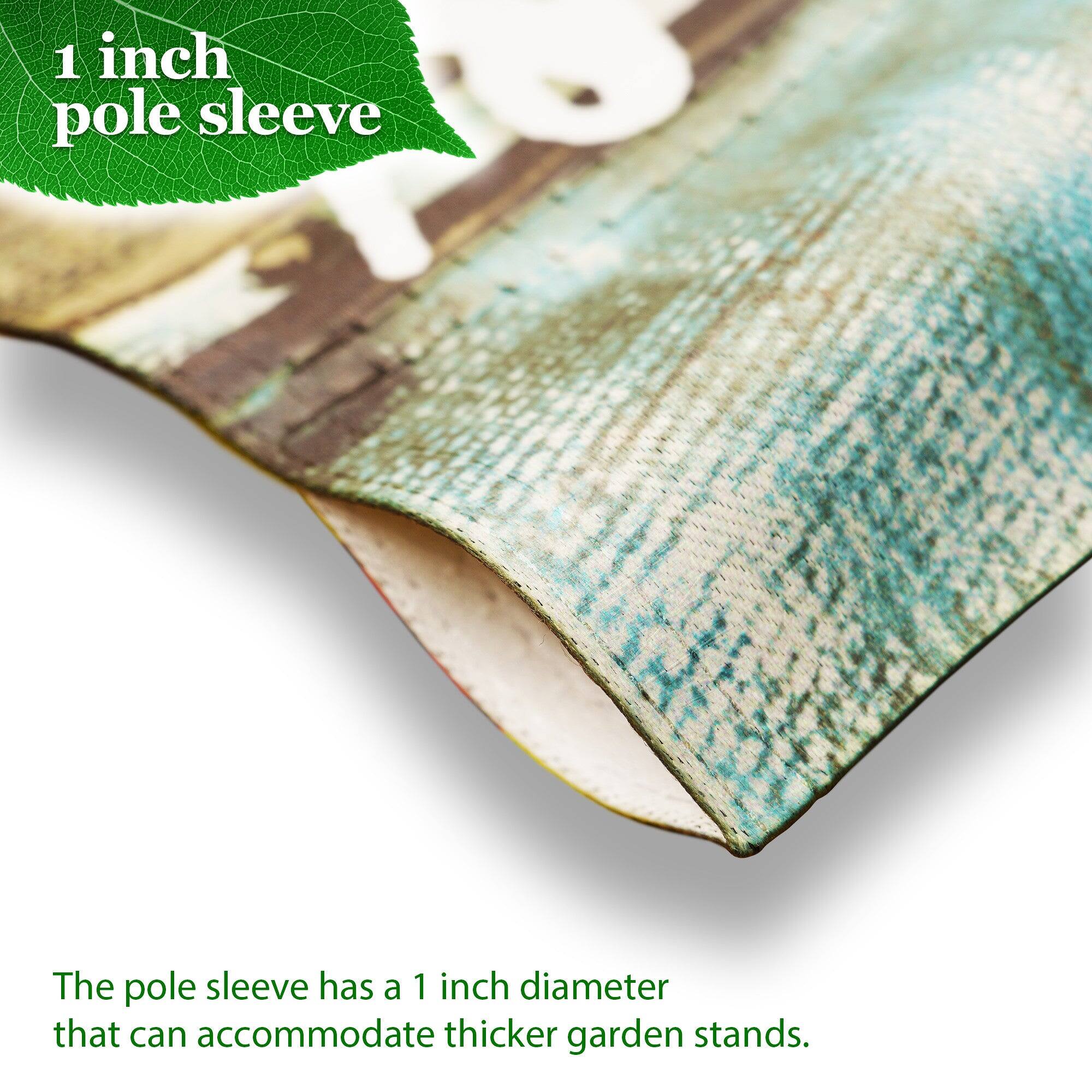 1 inch pole sleeve

The pole sleeve has a 1 inch diameter that can accommodate thicker garden stands.