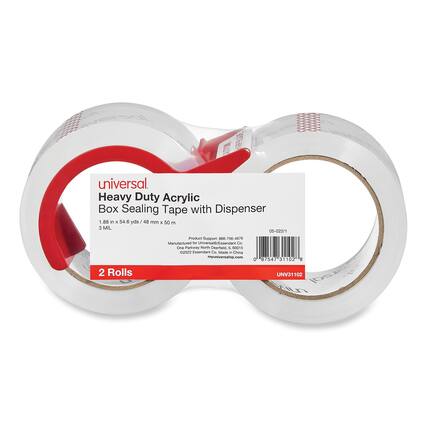 universal
Heavy Duty Acrylic Box Sealing Tape with Dispenser
1.88 in x 54.6 yds / 48 mm x 50 m
3 MIL
Product Support: 866-756-4676
Manufactured for Universal/Essendant Co
One Parkway North
Deerfield, IL 60015
Made in China
myuniversalop.com
2 Rolls
UNV31102
05-022/1
0 87547 31102 U