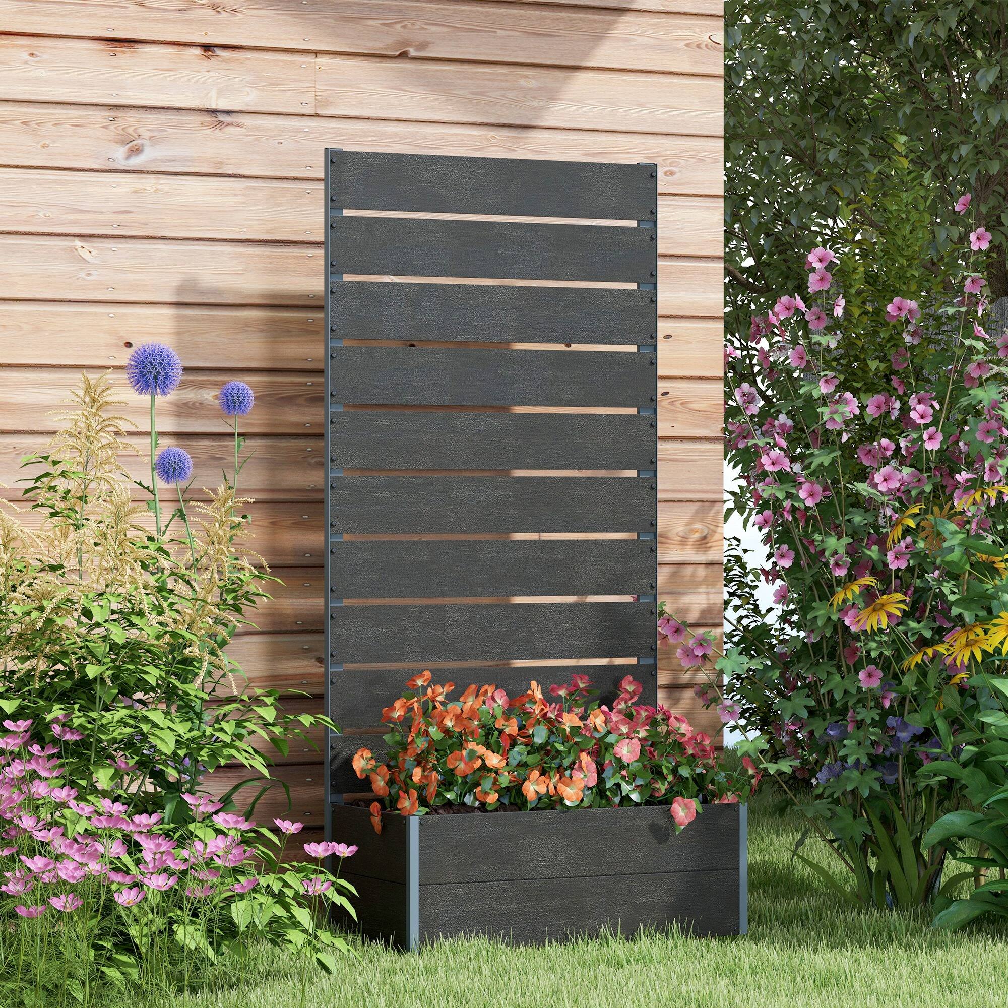 Alt View 1. Outsunny - Raised Garden Bed with Trellis for Climbing Plants, Planter Box with Self Draining Gap, Freestanding Trellis Planter - Black.