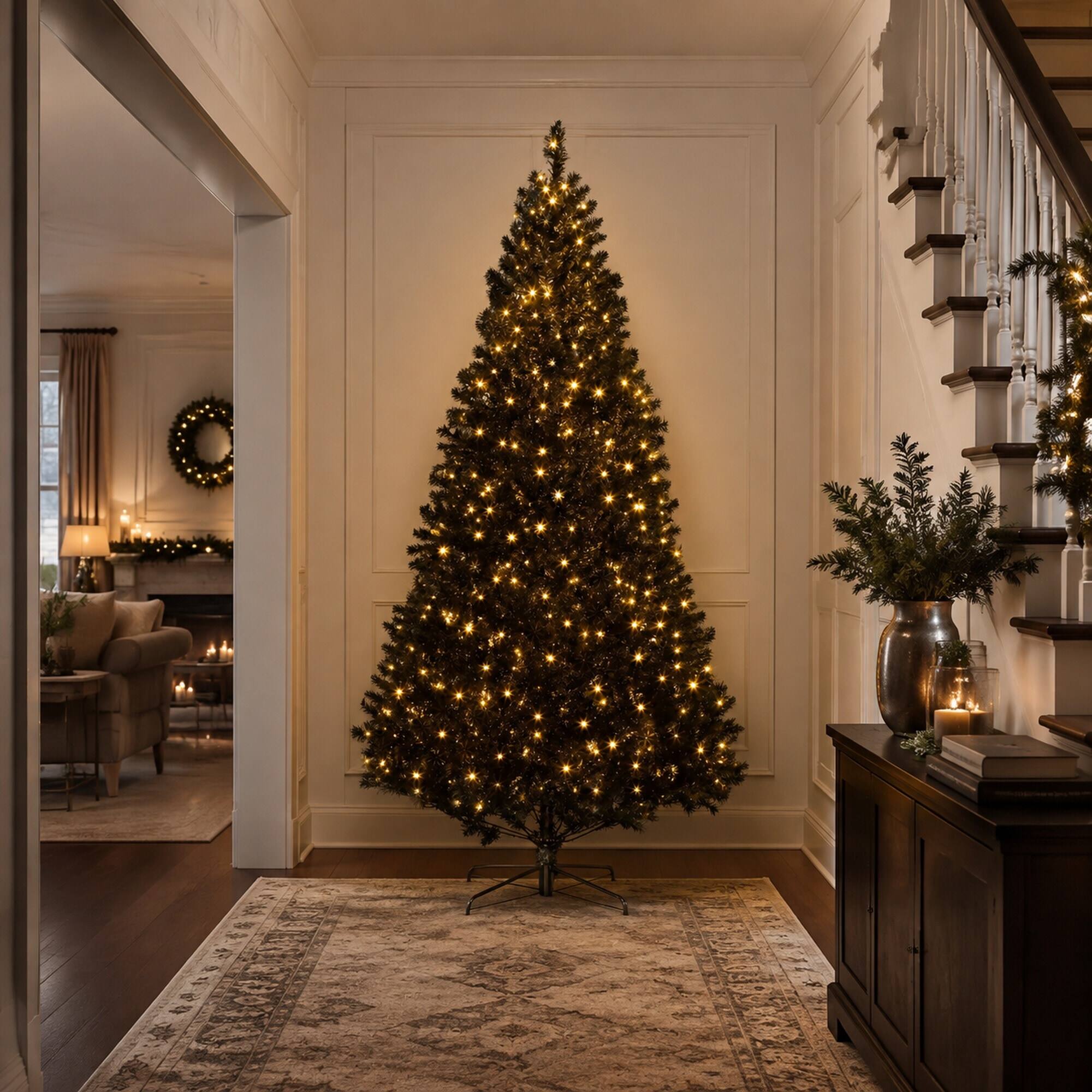 Alt View 1. RYHNUYNE - 7.5 Ft Douglas Fir Black Artificial Christmas Tree With 500 Warm White LED Lights, 1346 Tips Metal Stand Decor - Black.