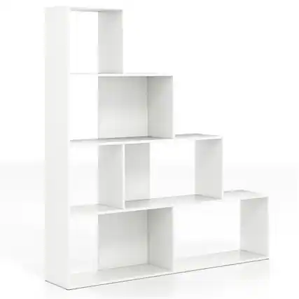 Front. Pefilos - 6 Cubes Ladder Shelf Corner Bookshelf Storage Bookcase-White, Tall Bookshelf, Shelves for Living Room, Home Office - White.