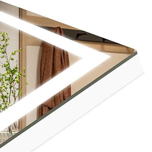 Earthley Blooms - Full Length Mirror With Lights 56" X 16" Led Lighted Floor Standing Tempered Glass Square [Upgraded Glass]: - White-71"L x 32"W