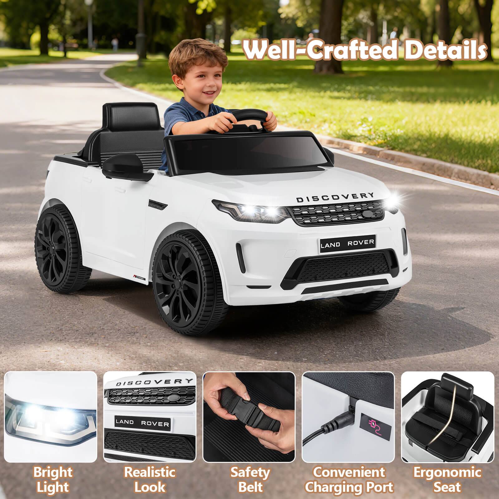 Well-Crafted Details

DISCOVERY LAND ROVER

Bright Light  
Realistic Look  
Safety Belt  
Convenient Charging Port  
Ergonomic Seat