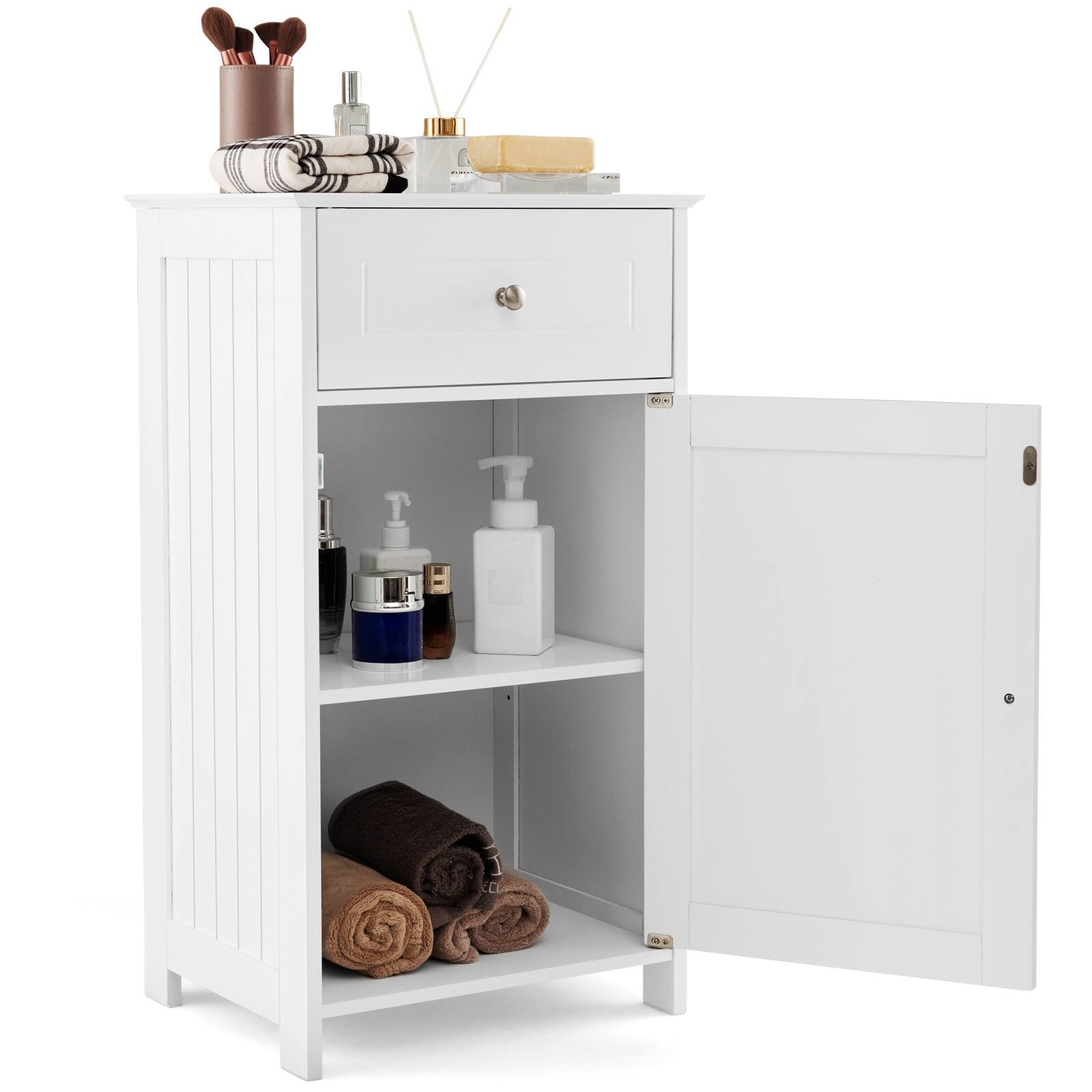 Ecooso - Bathroom Cabinet with Drawer Single Door with Adjustable Shelf - White