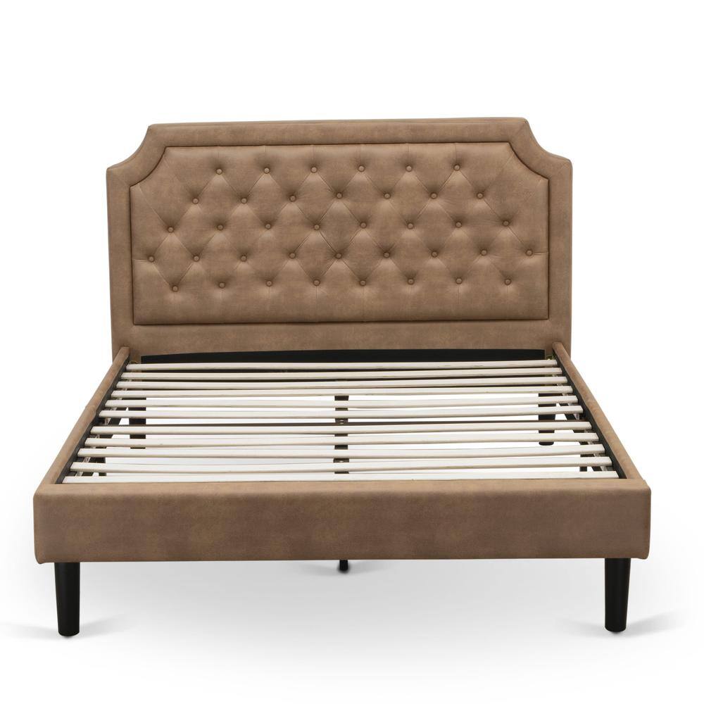 Alt View 2. East West Furniture - GB28Q-1DE07 2-Piece Platform Bed Set with a Platform Bed and 1 Distressed Jacobean End Tables - Brown Faux Leather and - Brown.