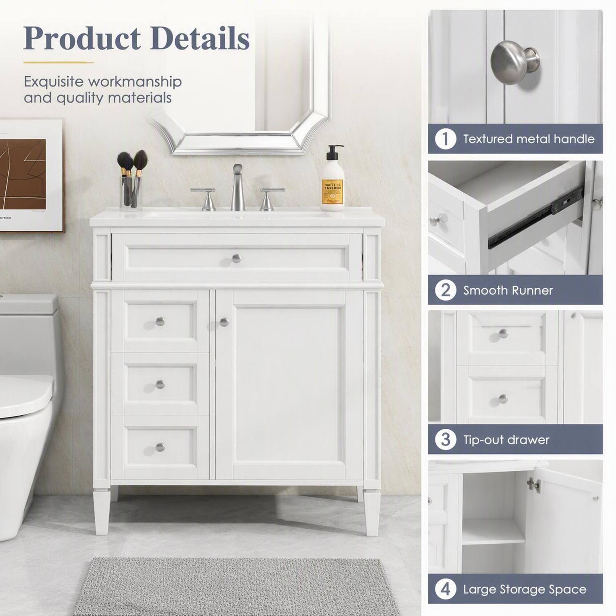 RYHNUYNE 30 Inch Freestanding Bathroom Vanity with Ceramic Sink, 2 ...