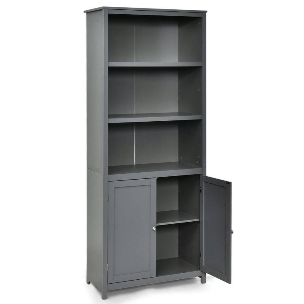 Angle. Kadyn - Storage Shelf Unit Plant Stand,Bookcase Shelving Storage Wooden Cabinet Unit Standing Display Bookcase with Doors-Gray - Gray.