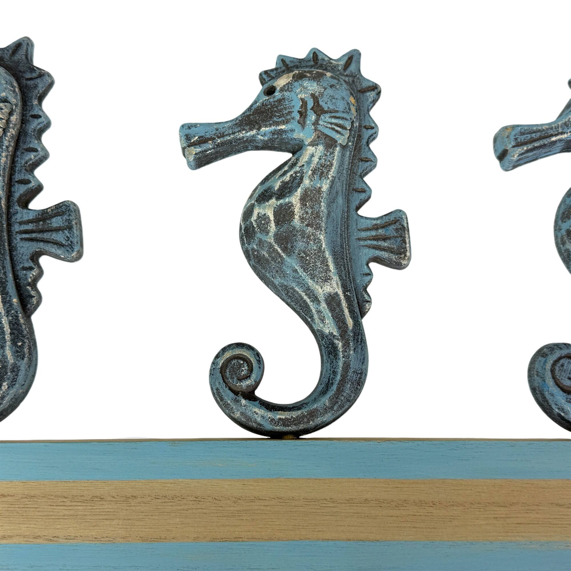 Alt View 9. Things2Die4 - Things2die4 Blue Distressed Seahorse Decorative Wall Hooks Rack, 11 Inch - Blue.