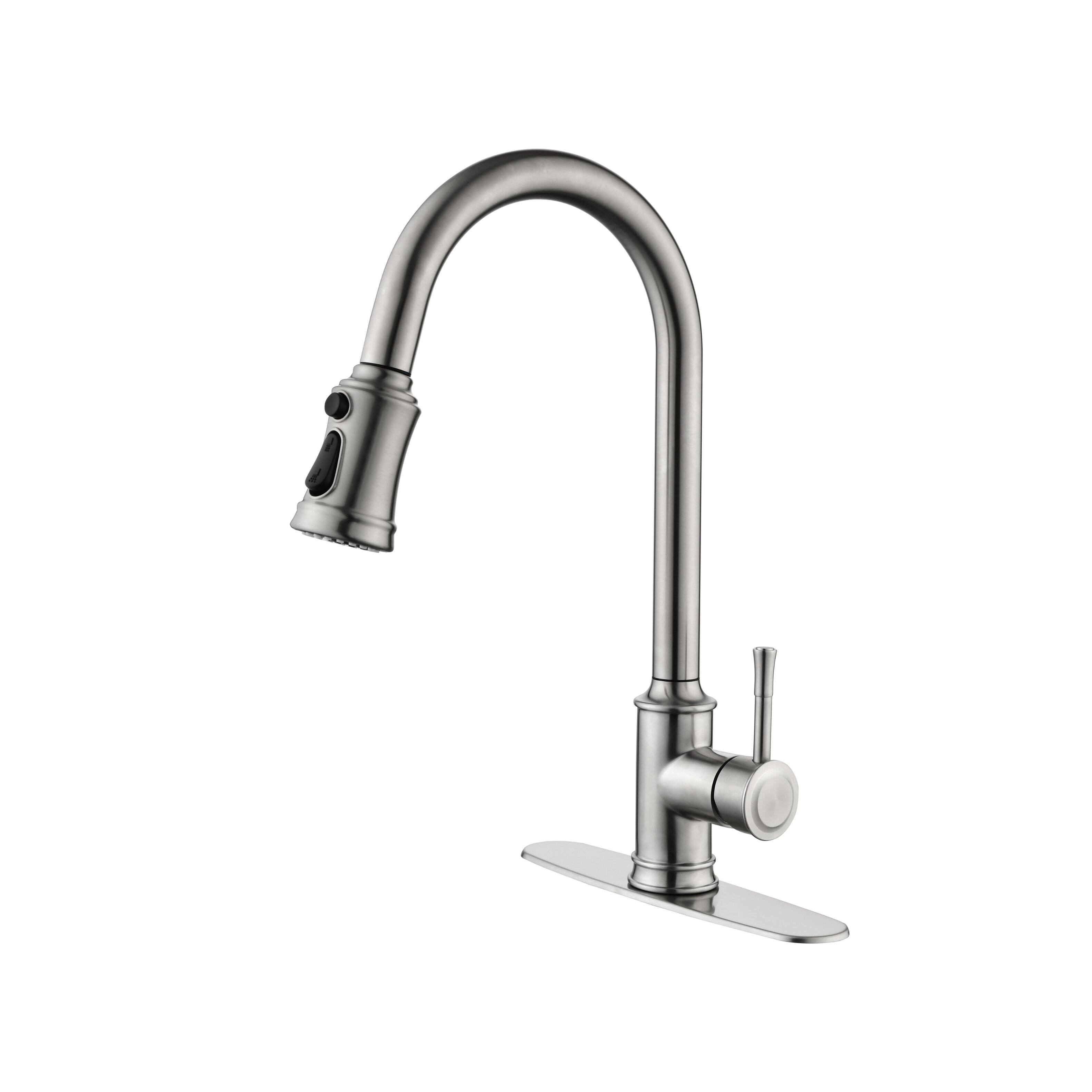 Alt View 1. Siljoy - Single Handle High Arc Pull Out Kitchen Faucet,Single Level Stainless Steel Kitchen Sink Faucets with Pull Down Sprayer - Brushed Nickel.
