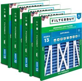 Filterbuy - 20x20x5 MERV 13 Smoke & Allergy Defense, Pleated HVAC AC Furnace Air Filters for Honeywell Return Grille (4-Pack) - Blue