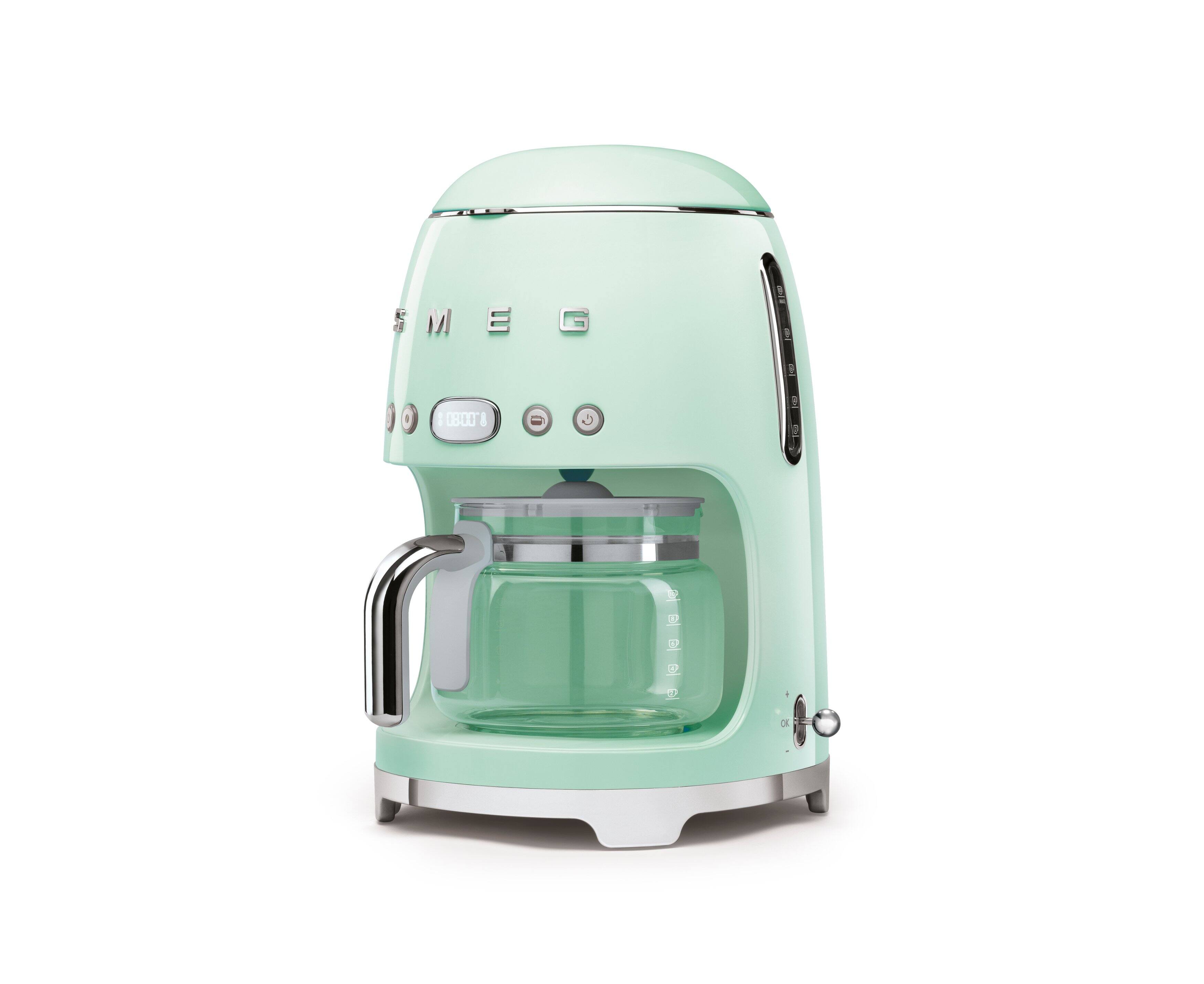 Angle. SMEG - DCF02 Drip 10-Cup Coffee Maker - Pastel Green.
