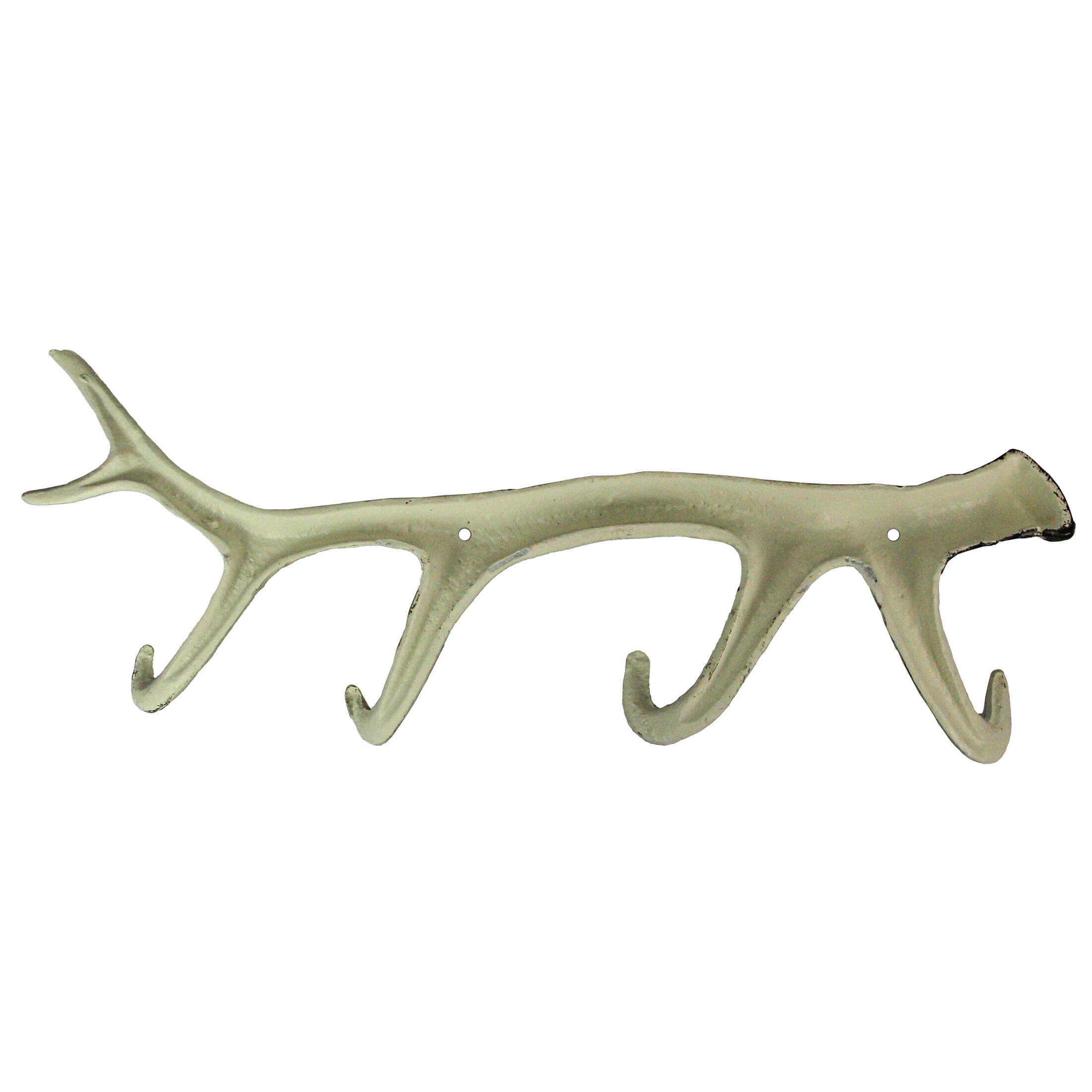 Alt View 2. Zeckos - 16 Inch Cast Iron Deer Antler Wall Mounted Hook Rack Towel Key Hat Hanger - White.