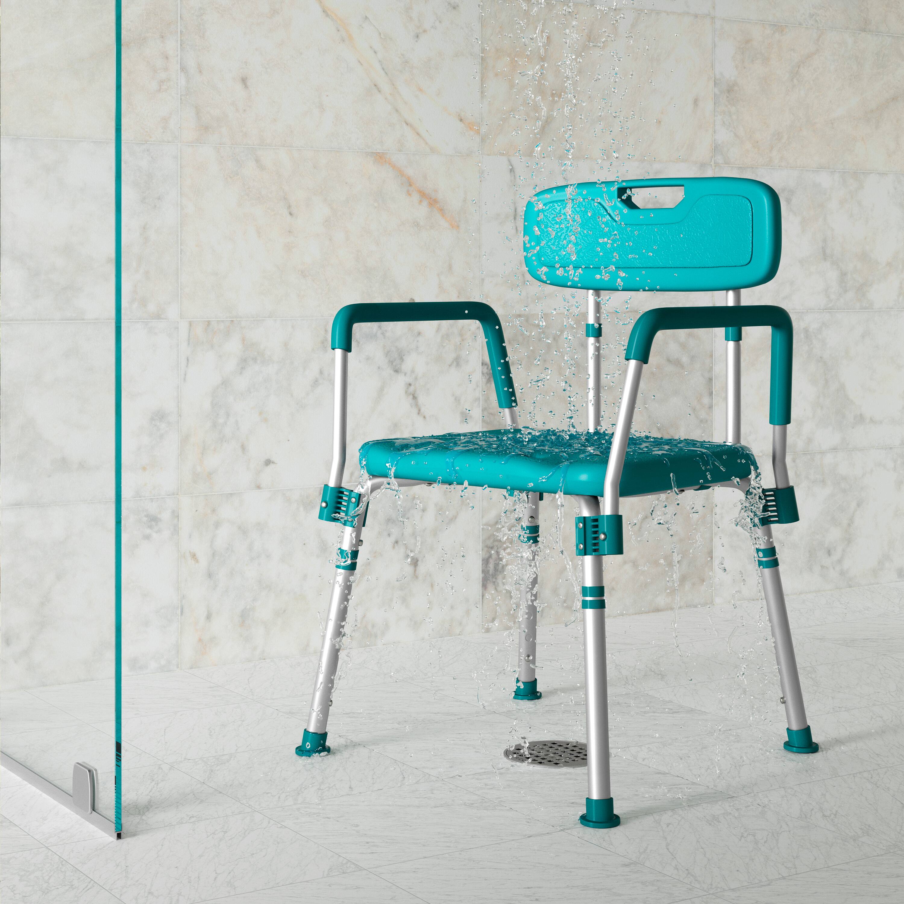 Alt View 1. Emma + Oliver - 300 Lb. Capacity Quick Release Back & Arm Shower Chair - Teal.