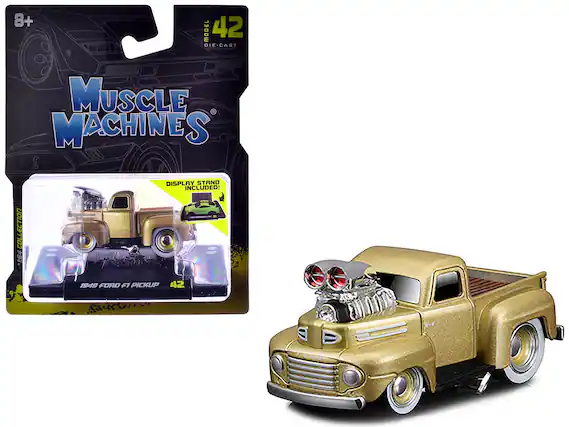 8+ MODEL 42 DIE-CAST MUSCLE MACHINES COLLECTION 1:64 DISPLAY STAND INCLUDED! 1949 FORD F1 PICKUP