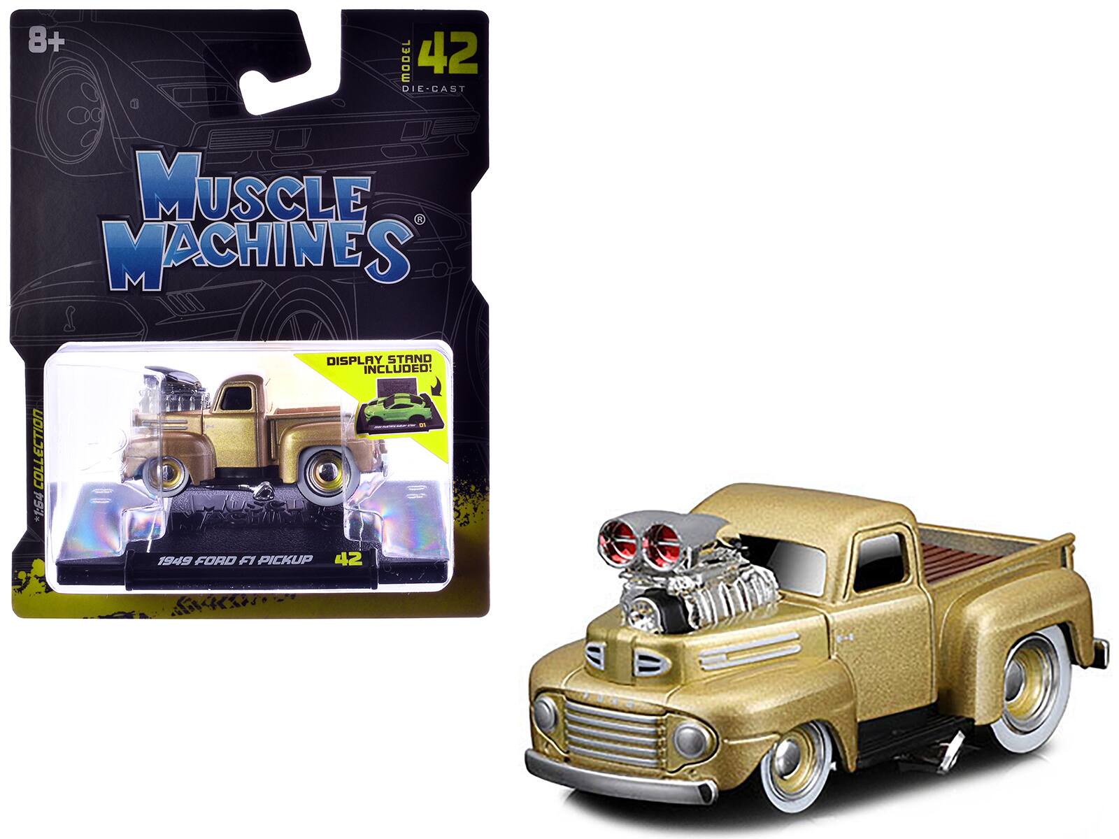 8+ MODEL 42 DIE-CAST MUSCLE MACHINES COLLECTION 1:64 DISPLAY STAND INCLUDED! 1949 FORD F1 PICKUP