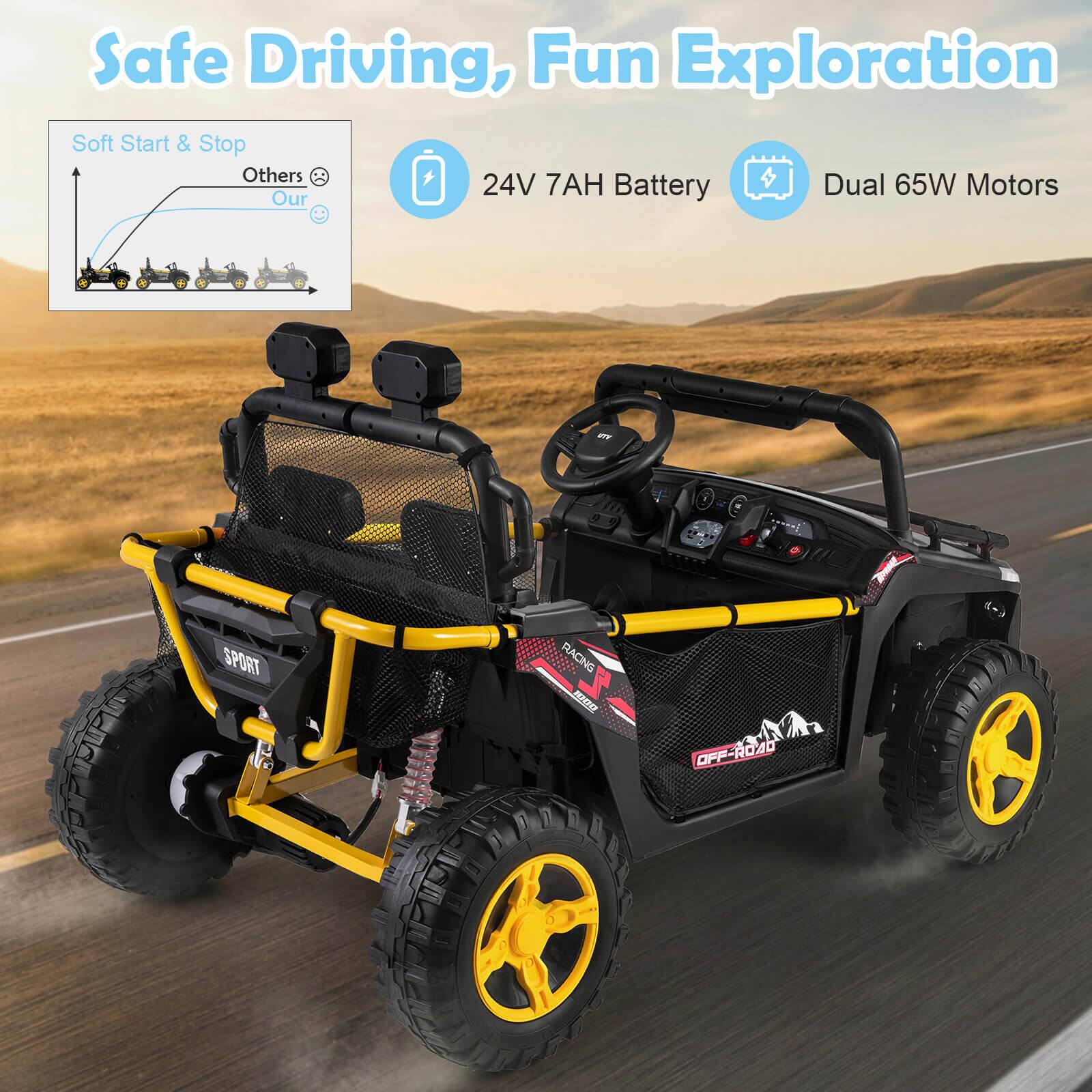 Safe Driving, Fun Exploration

- Soft Start & Stop
- 24V 7AH Battery
- Dual 65W Motors
