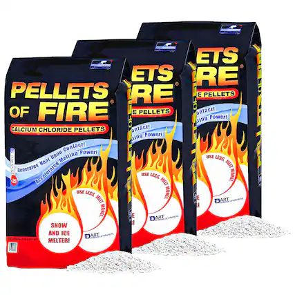 - PELLETS OF FIRE
- CALCIUM CHLORIDE PELLETS
- Generates Heat Upon Melting! Contact! Accelerated Melting Power!
- USE LESS, MELT MORE!
- SNOW AND ICE MELTER!
- ETS FIRE
- Contact! Melting Power!
- USE LESS, MELT MORE!
- DART products, inc.
- Net Weight 20 lbs (9.07 kg)