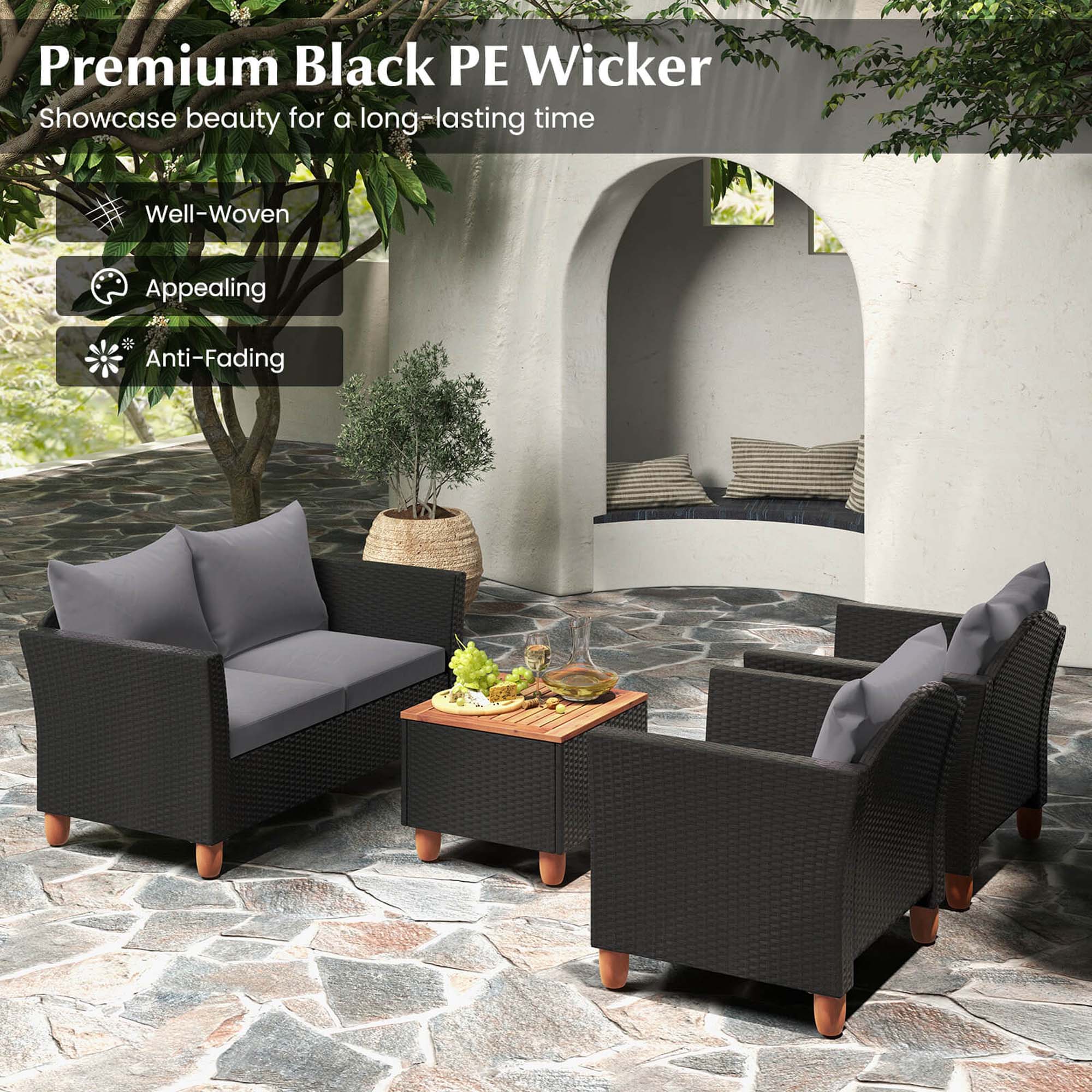 Premium Black PE Wicker Showcase beauty for a long-lasting time Well-Woven Appealing Anti-Fading