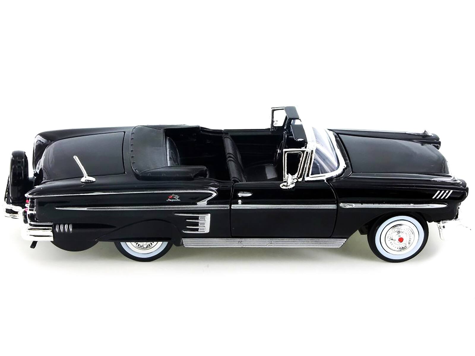 Alt View 2. Motormax - 1958 Chevrolet Impala Convertible Black 1/24 Diecast Model Car by Motormax.