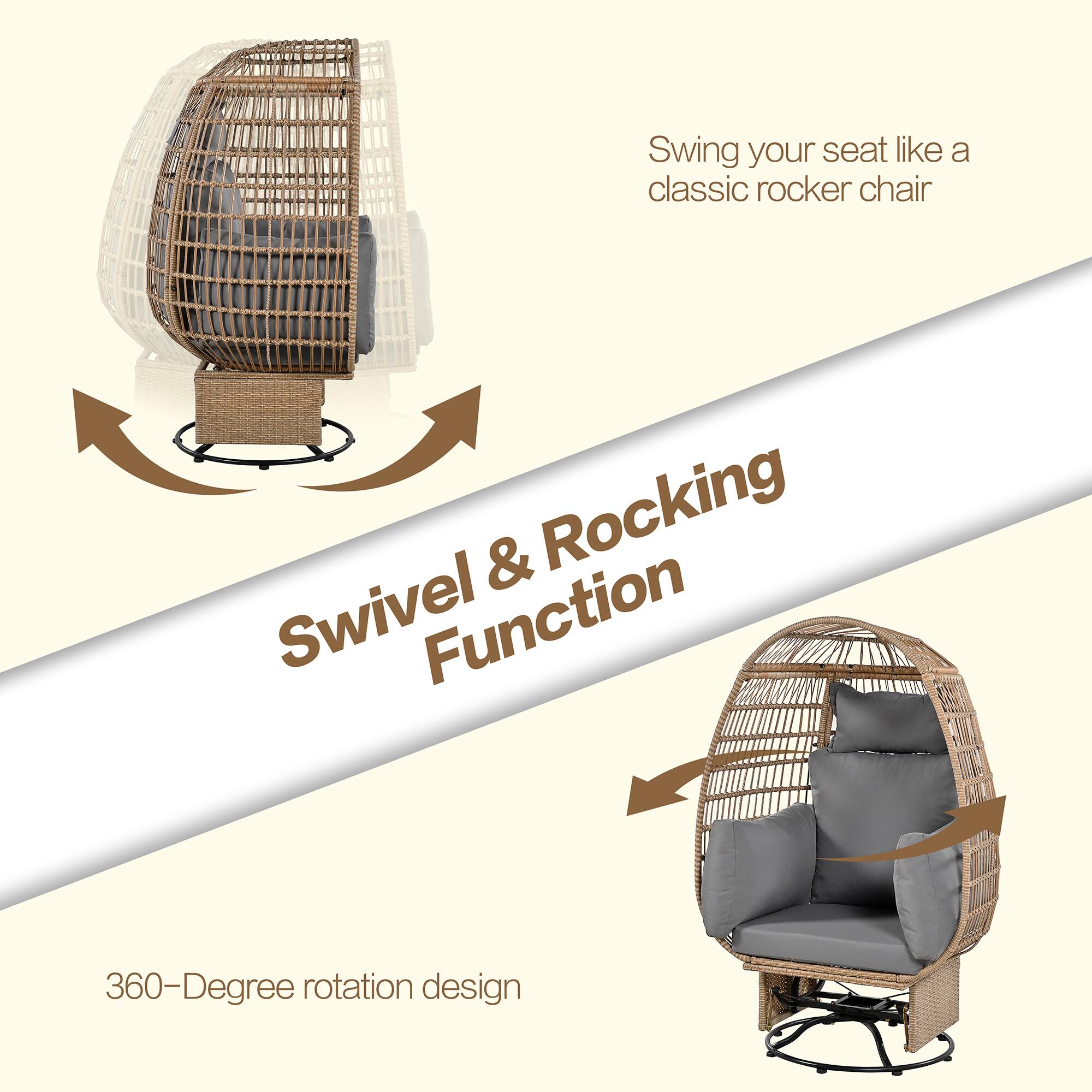 Swivel & Rocking Function

Swing your seat like a classic rocker chair

360-Degree rotation design