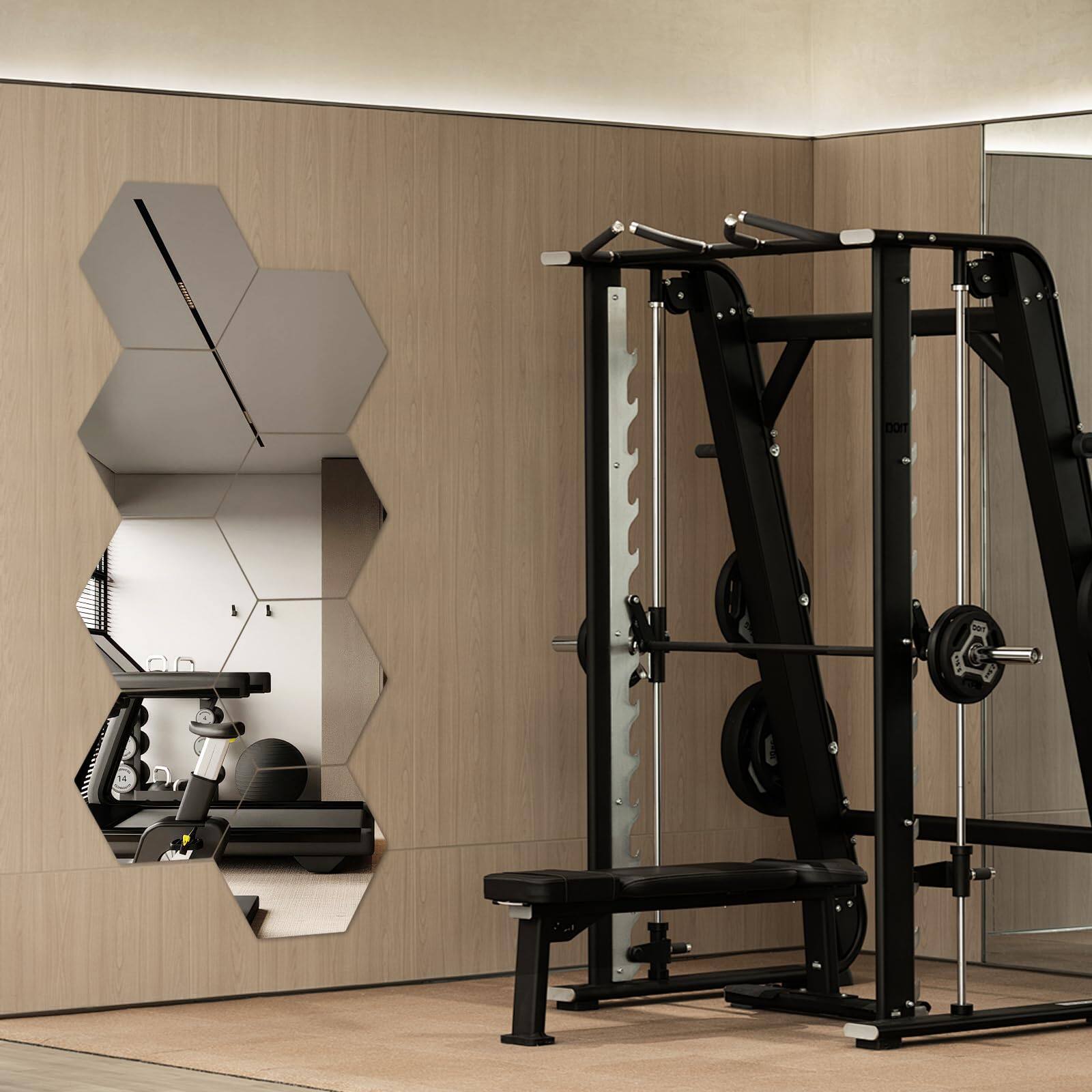 Alt View 5. TECH SAFARI - Pack Mirror Stickers d Hexagon Flexible Plastic Tiles For Wall Frameless Non glass Full Length Stick On Esp - Hexagon 11.8" x 11.8"-4Pcs.