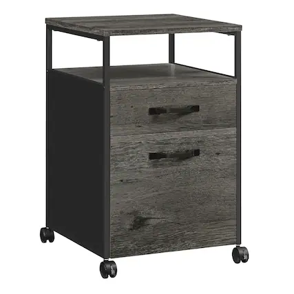 Front. Songmics Home - File Cabinet, Mobile Filing Cabinet with Wheels, 2 Drawers, Open Shelf, for A4, Letter Size, Hanging File Folders - Charcoal Gray and Ink Black.