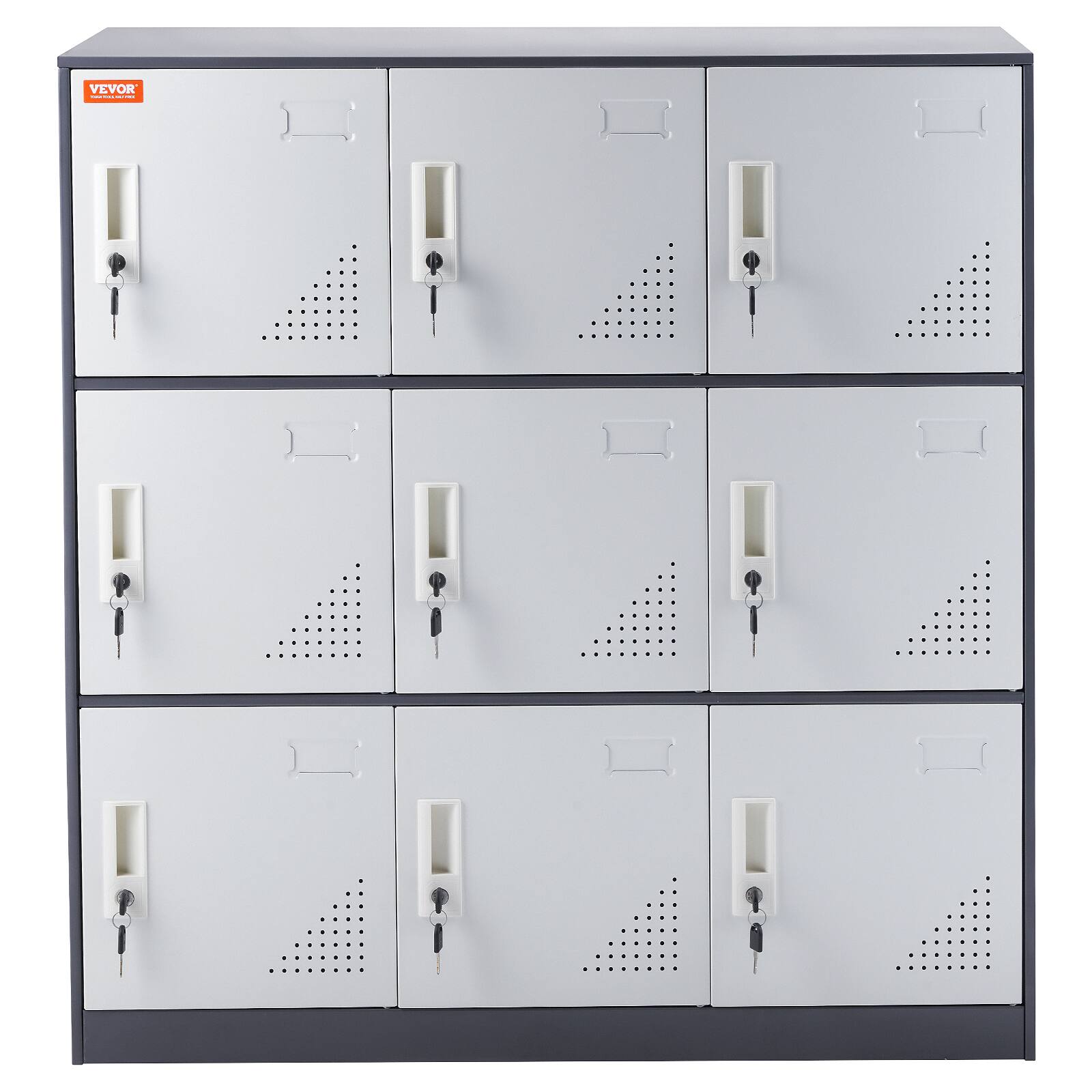 Alt View 5. VEVOR - Metal Locker, 9 Doors Storage Cabinet with Card Slot, Gray Steel Employee Lockers with Keys, 66lbs Loading Capacity - Black;White.