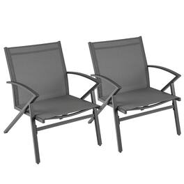 Gymax - Patio Chairs 2 PCS w/ Heavy Duty Metal Frame Curved Backrests & Armrests Outdoor Grey - Gray