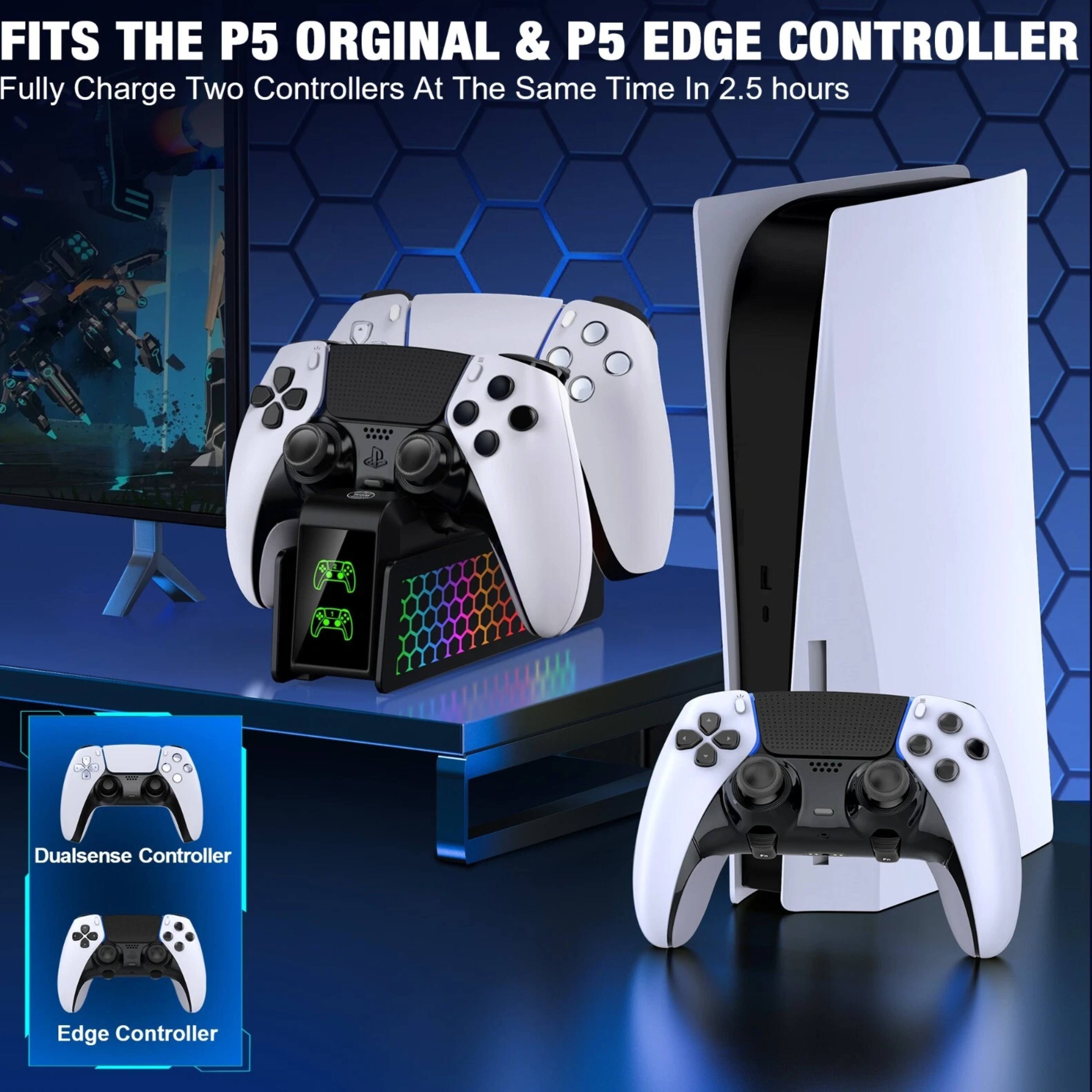 FITS THE P5 ORIGINAL & P5 EDGE CONTROLLER  
Fully Charge Two Controllers At The Same Time In 2.5 hours  

Dualsense Controller  
Edge Controller