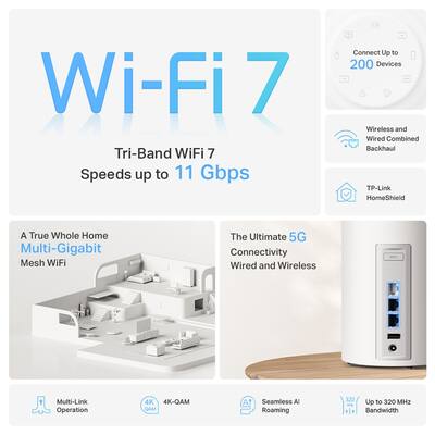 TP Link Deco 7 Pro BE11000 Tri Band Wi Fi 7 Whole Home Mesh Router TP Link Deco 7 Pro BE11000 Tri Band Wi Fi 7 Whole Home Mesh Router