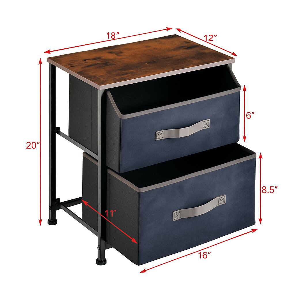 - Width: 18"
- Depth: 12"
- Height: 20"
- Drawer 1 Height: 6"
- Drawer 2 Height: 8.5"
- Drawer 1 Width: 16"
- Drawer 2 Width: 16"
- Drawer 1 Depth: 11"
- Drawer 2 Depth: 11"