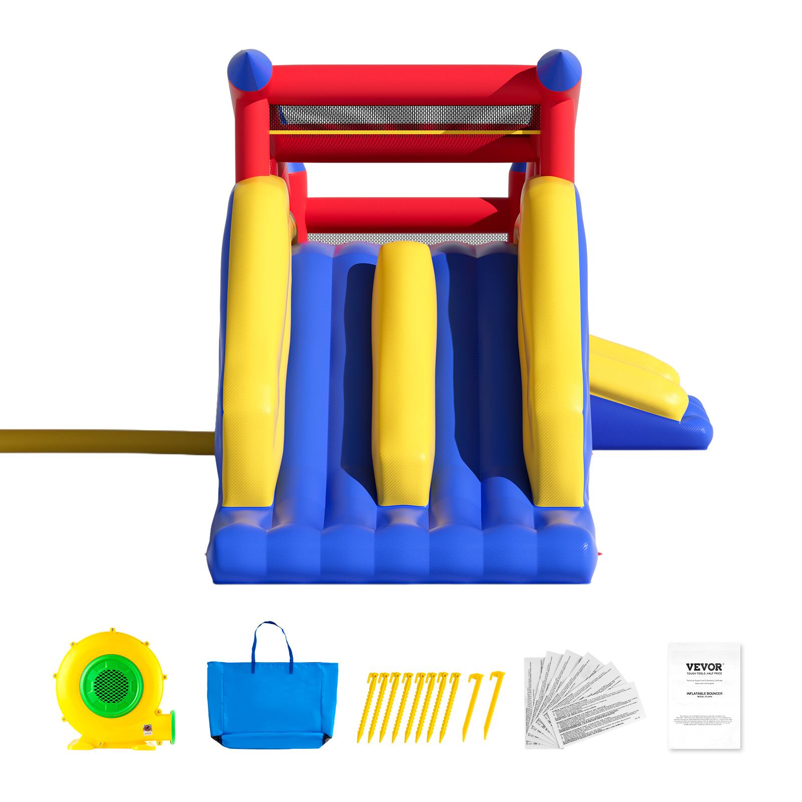 Alt View 5. VEVOR - Inflatable Bounce House, Outdoor High Quality Playhouse Trampoline, Jumping Bouncer with Blower, Slide, and Storage Bag - Red+Yellow+Blue.