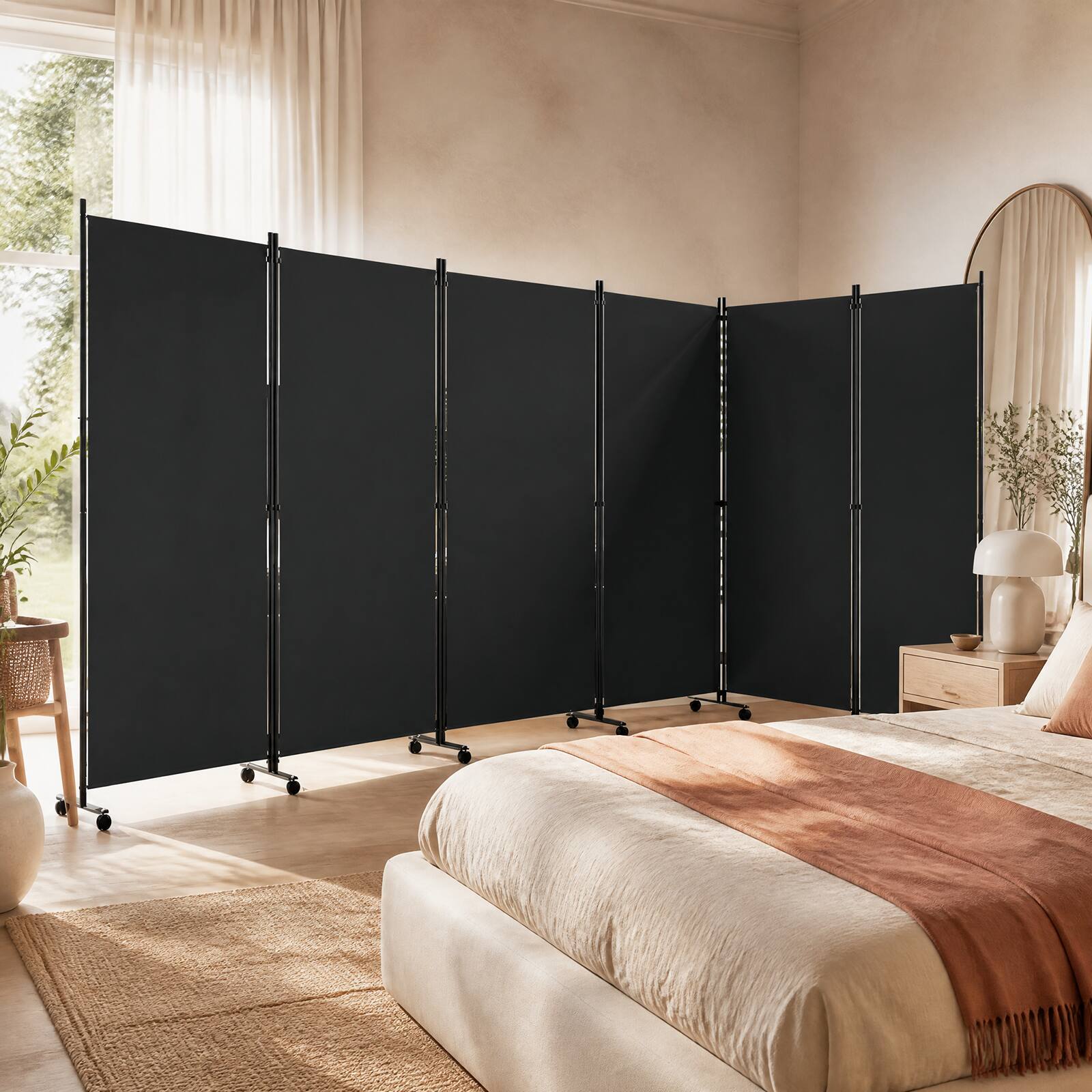 Alt View 3. Costway - Costway Room Divider with Lockable Wheels, 6 Panel Folding Privacy Screen for Office - Black.